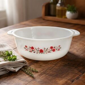 Vintage Fire King Primrose Pattern Milk Glass 2QT Casserole Dish